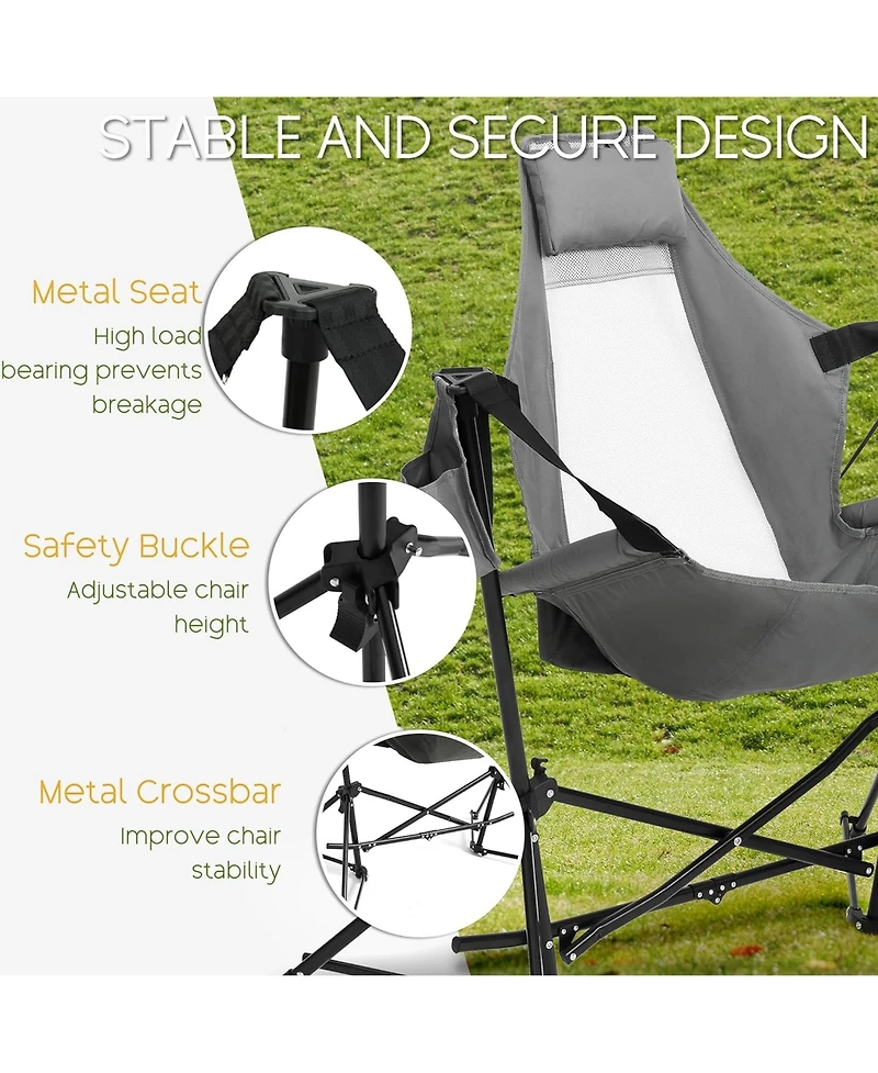 Rainsken Portable Folding Hammock Camping Chairs Set of 2, Oversized Rocking Recliner with Adjustable Backrest and Carry Bag for Outdoor Travel