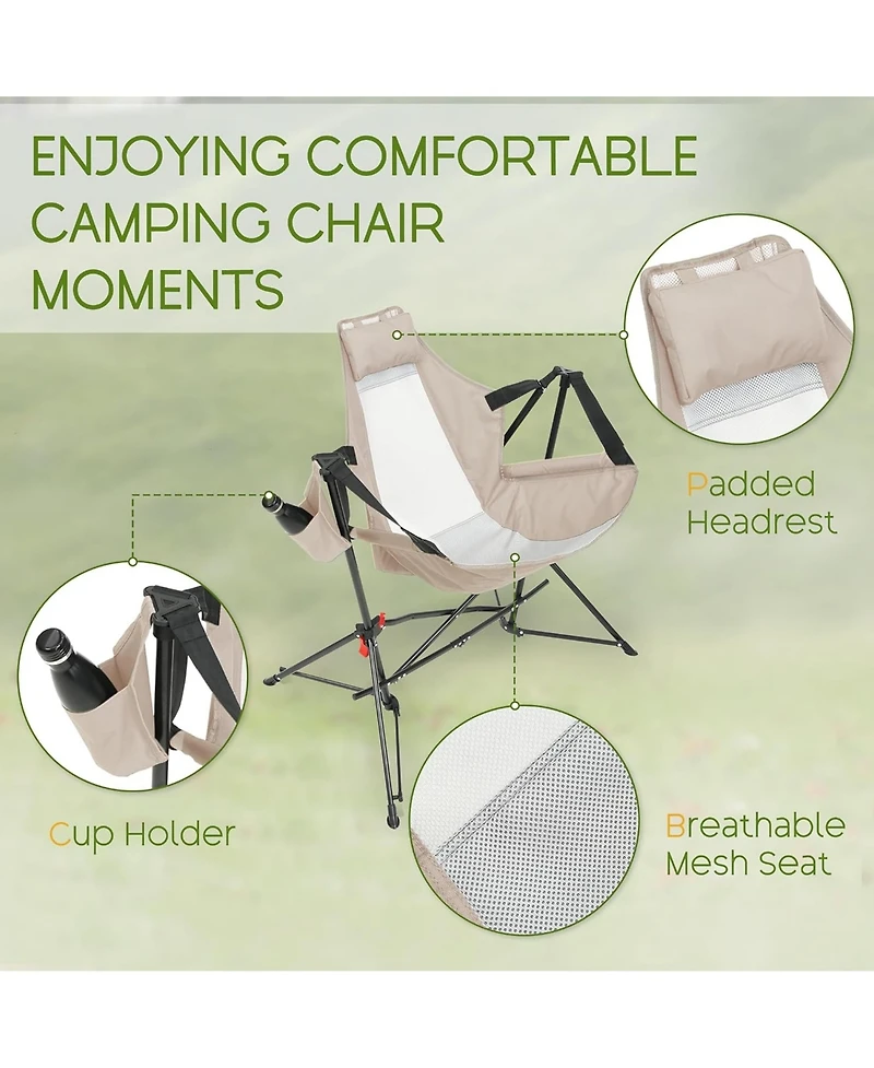 Rainsken Portable Hammock Rocking Chair Set of 2, Folding Camping Recliner with Adjustable Backrest and Carry Bag, Oversized Outdoor Chair for Travel