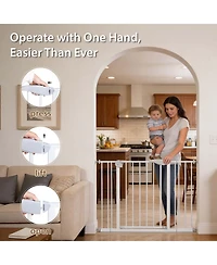 Aostirmotor Double Door Baby Safety Gate for Stairs and Doorways, Adjustable 29.5"-45.3" with Extensions, Auto Close, Pressure Mounted