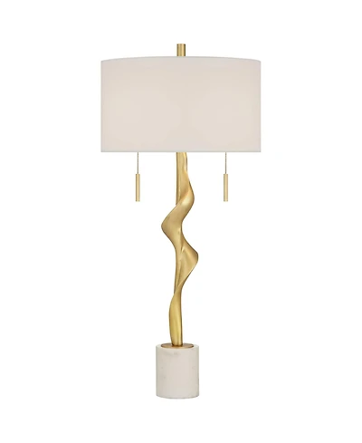 Possini Euro Design Montrose 31 3/4" Tall Sculpture Large Modern End Table Lamp Pull Chain Gold Finish Marble Single Living Room