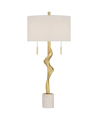 Possini Euro Design Montrose 31 3/4" Tall Sculpture Large Modern End Table Lamp Pull Chain Gold Finish Marble Single Living Room