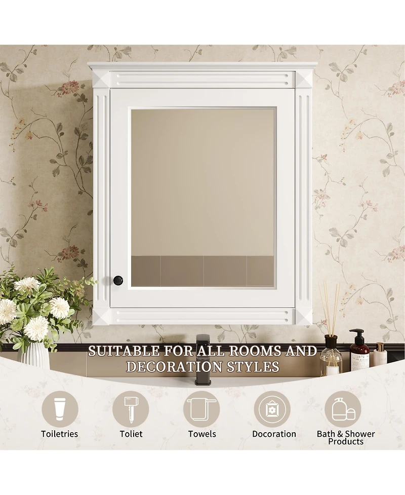 Busdays 24" x 27" Wall Mounted Bathroom Storage Cabinet with Mirror, Medicine Cabinet with Adjustable Shelf, Over the Toilet Space Saver