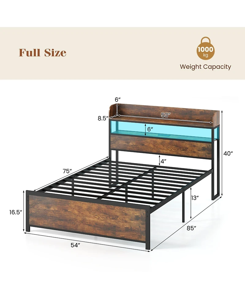 Gouun Led Bed Frame with Power Outlets and Storage Headboard