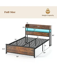 Gouun Led Bed Frame with Power Outlets and Storage Headboard