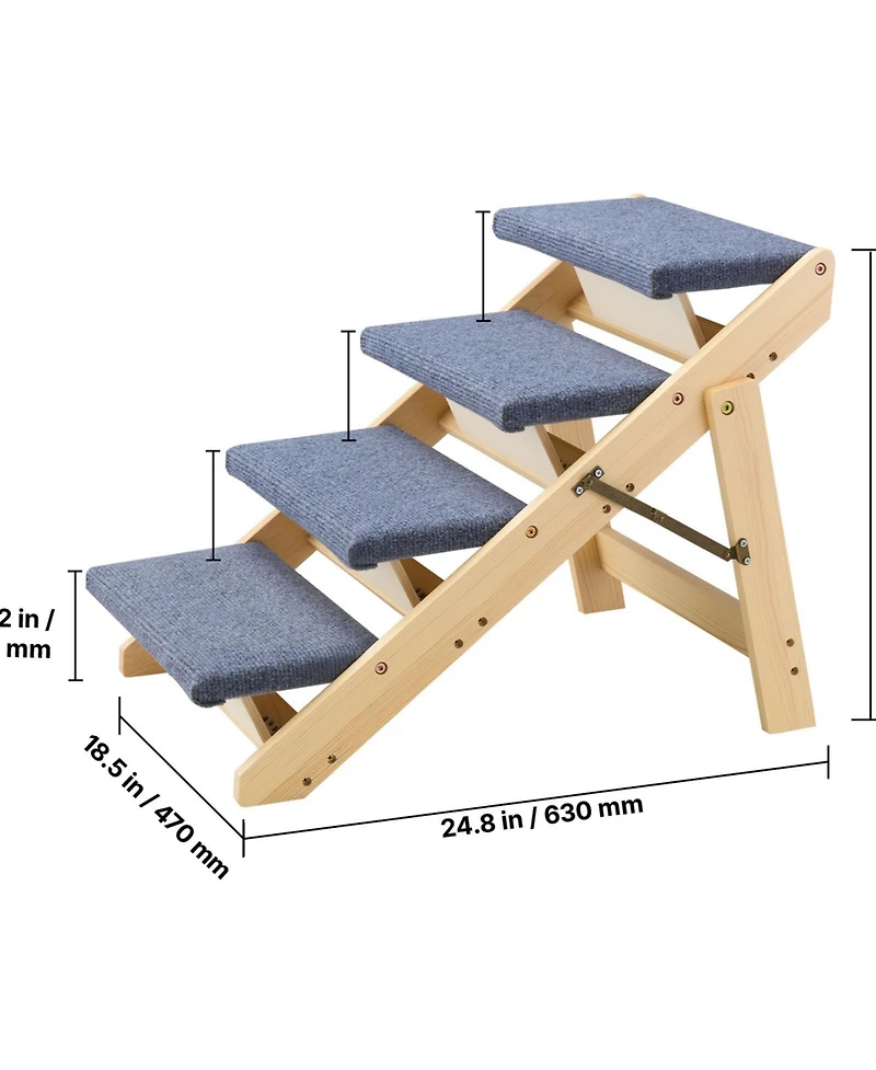 Aostirmotor Wood Pet Stairs 4-Step Dog Ladder for Bed and Sofa, 150lbs Capacity, Foldable Design for Small to Large Dogs