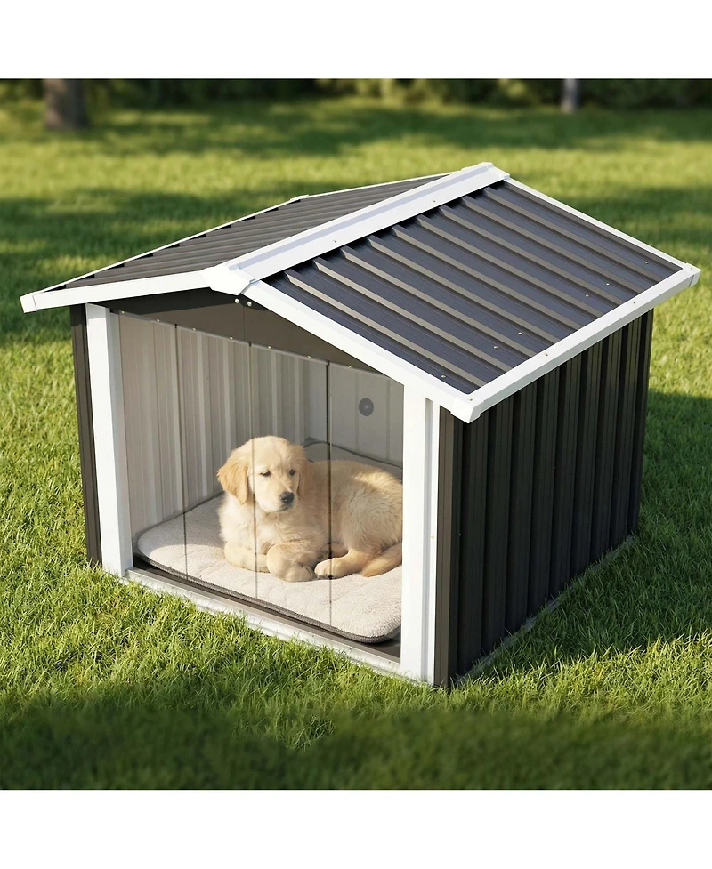 Aostirmotor 39.7" 2-in-1 Metal Dog House and Storage Shed, Weatherproof Outdoor Shelter for Dogs