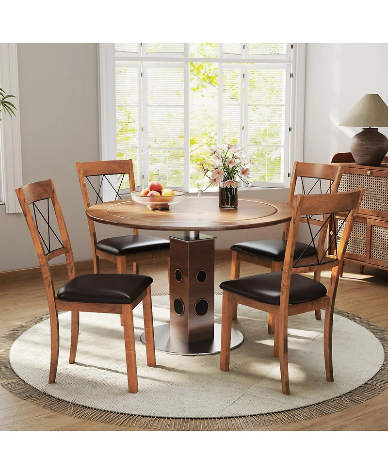 Gymax Dining Chair Set of 4 w/Rubber Wood Frame Padded Seat Cross Backrest for Room