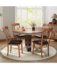 Gymax Dining Chair Set of 4 w/Rubber Wood Frame Padded Seat Cross Backrest for Room