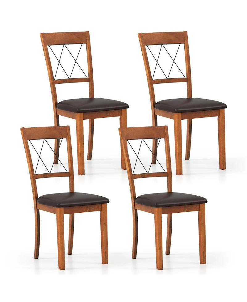 Gymax Dining Chair Set of 4 w/Rubber Wood Frame Padded Seat Cross Backrest for Room