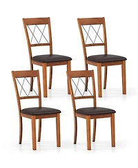 Gymax Dining Chair Set of 4 w/Rubber Wood Frame Padded Seat Cross Backrest for Room