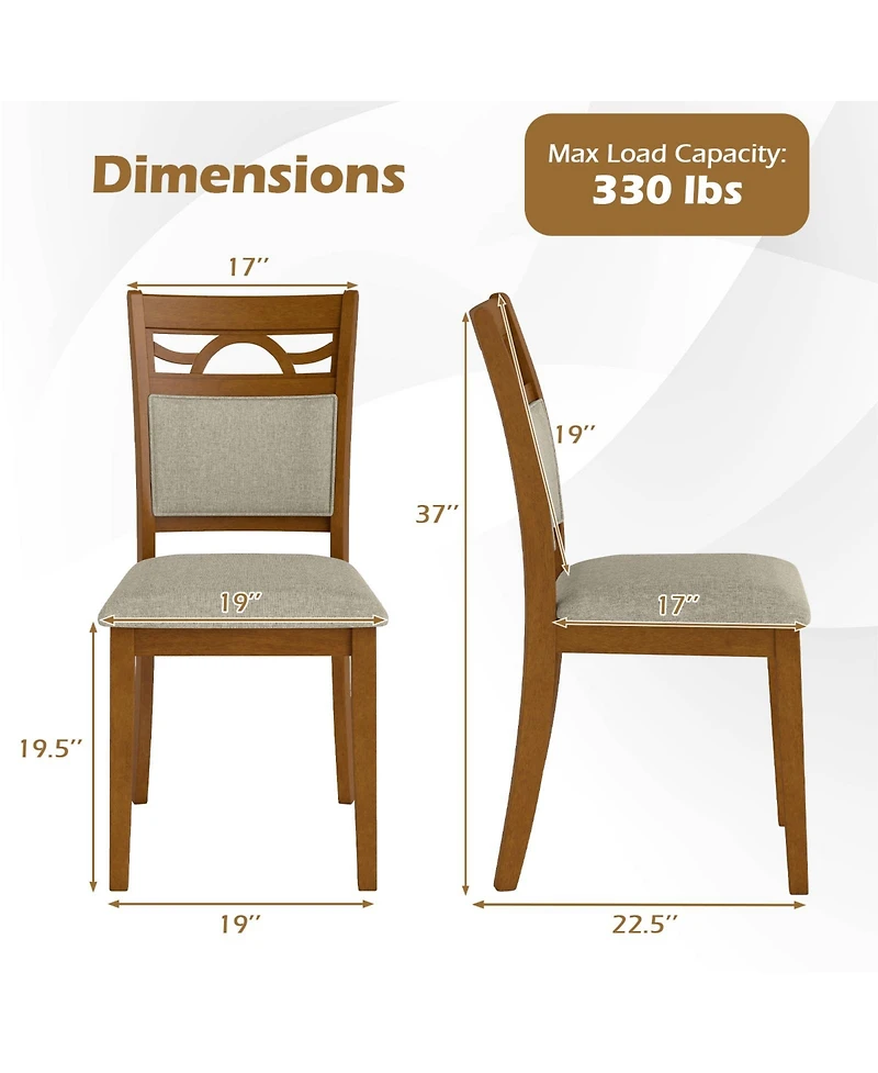 Gymax Dining Chairs Set of 4 w/Rubber Wood Frame Padded Seat and Backrest for Kitchen