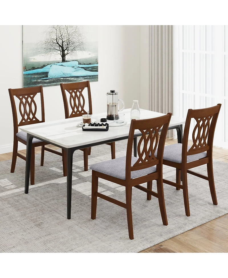 Gymax Dining Chairs Set of 4 w/Padded Seat Hollowed Backrest and Rubber Wood Frame