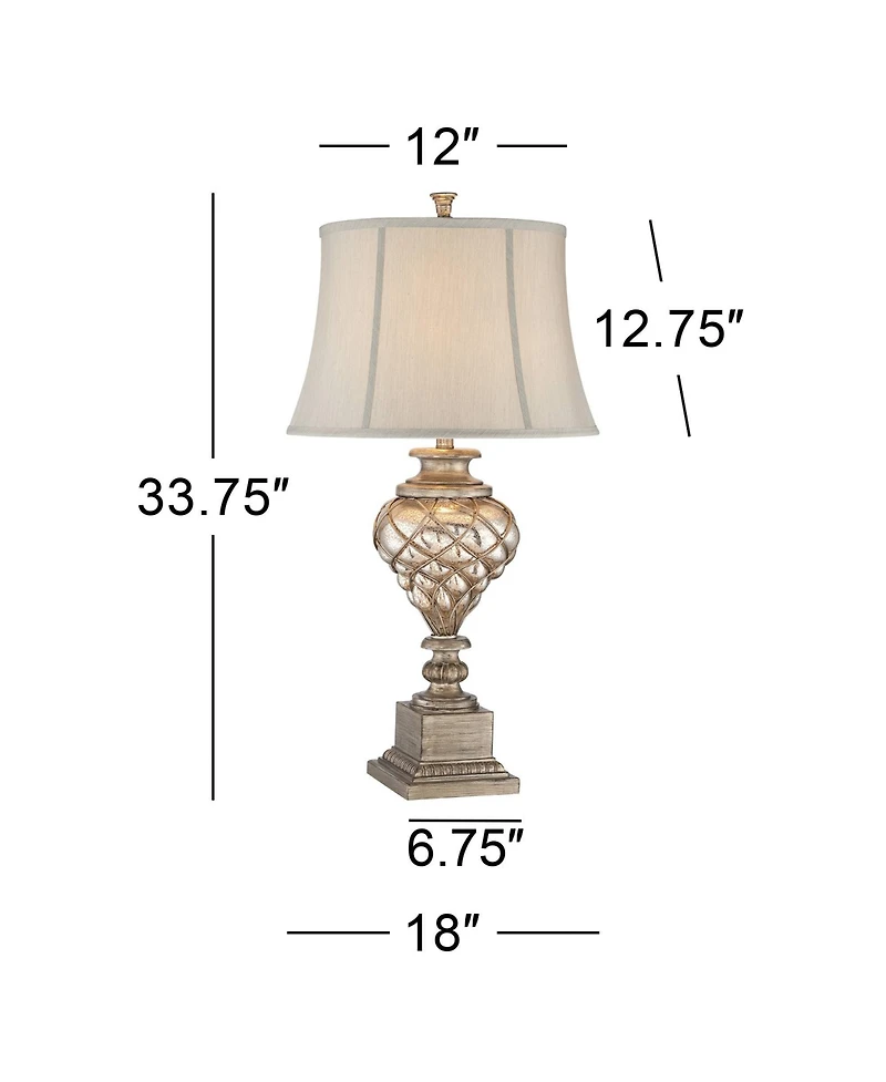 Barnes & Ivy Traditional Mercury Glass Table Lamp with Usb Port and Led Nightlight, 33.75" Tall