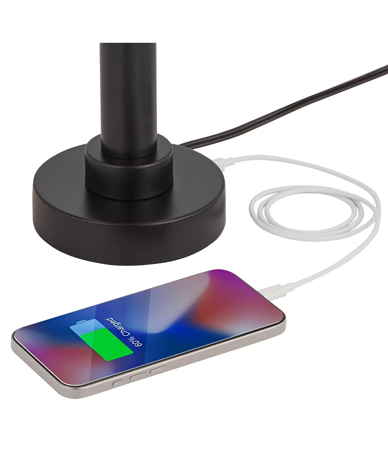 360 Lighting Rockford High Farmhouse Rustic 3-Way Table Lamps Set of 2 Usb Port Metal Living Room Charging