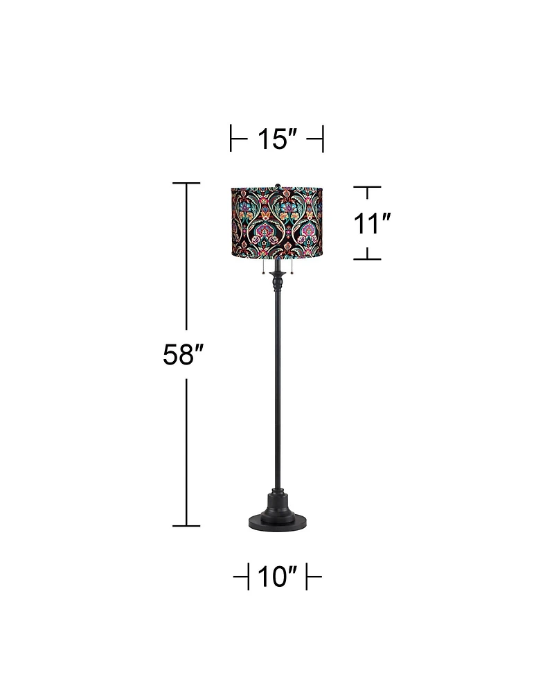 360 Lighting Dyna 58" High and Bohemian Embroidered Shade 2-Light Floor Lamp