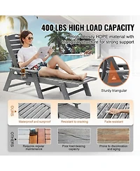 Gouun 6-Position Adjustable Hdpe Outdoor Chaise Lounge Chair with Cup Holder, 400 lbs Capacity
