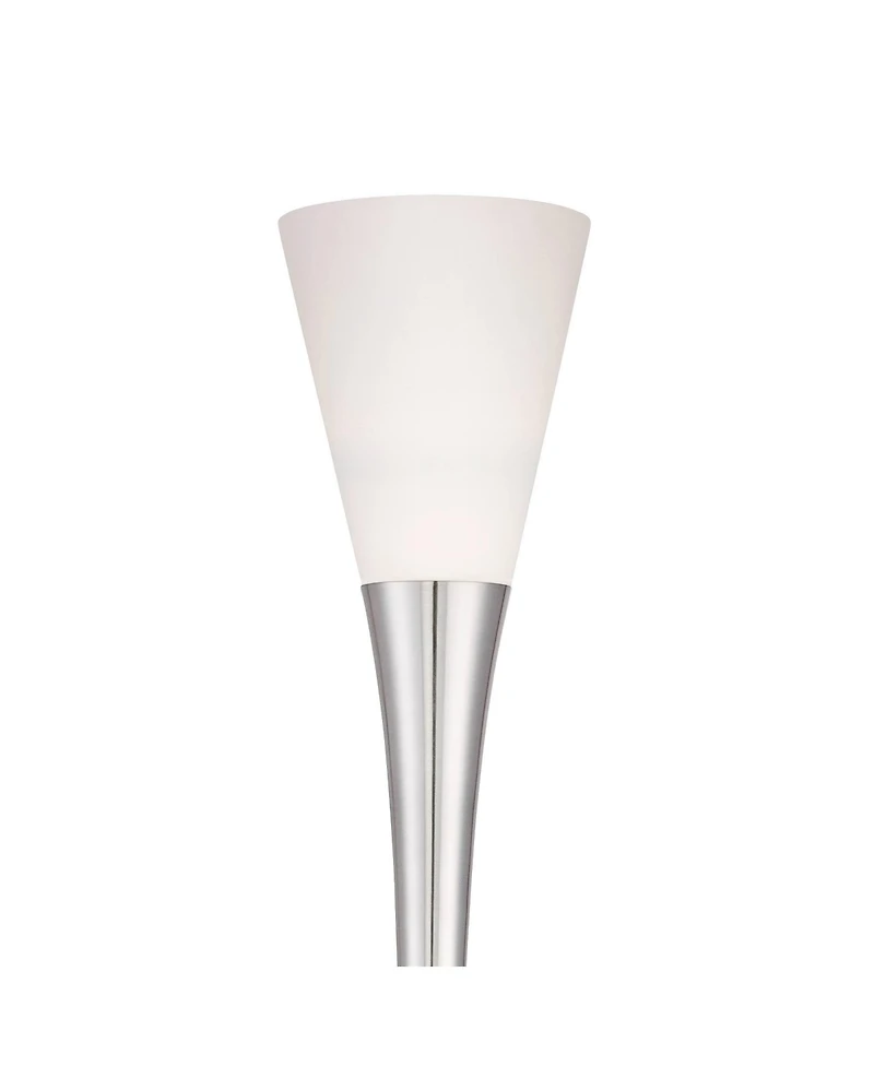 Possini Euro Design Piazza Modern Torchiere Floor Lamp with Riser 76 3/4" Tall Brushed Nickel Metal Frosted Glass Shade for Living Room Bedroom