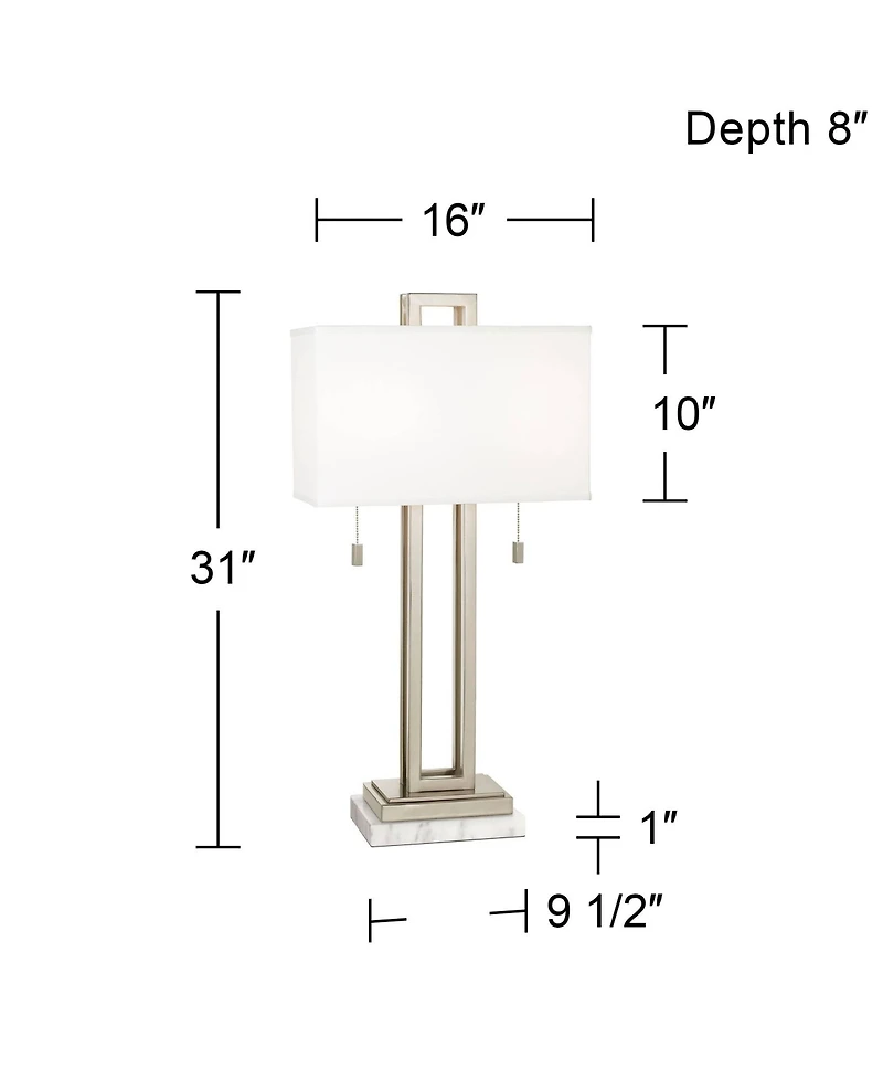 Possini Euro Design Modern Table Lamp with Marble Riser 30" Tall Brushed Nickel Fabric Shade for Bedroom Living Room
