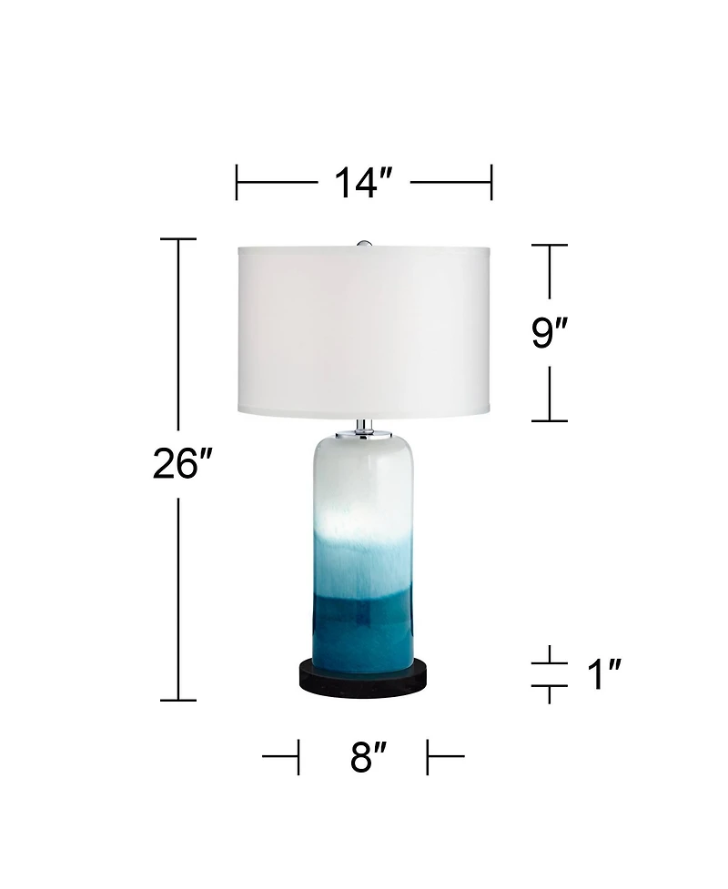 Possini Euro Design Roxanne Coastal Table Lamp with Round Riser 25" High Led Nightlight Drum Shade for Bedroom Living Room Bedside