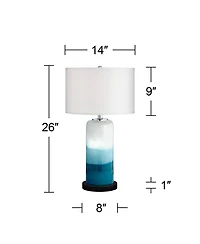 Possini Euro Design Roxanne Coastal Table Lamp with Round Riser 25" High Led Nightlight Drum Shade for Bedroom Living Room Bedside