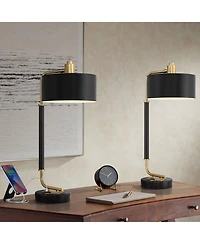 Possini Euro Design Myles 24" High Small Modern Glam Desk Lamps Set of 2 Dual Usb Ports Gold Metal Home Office Charging