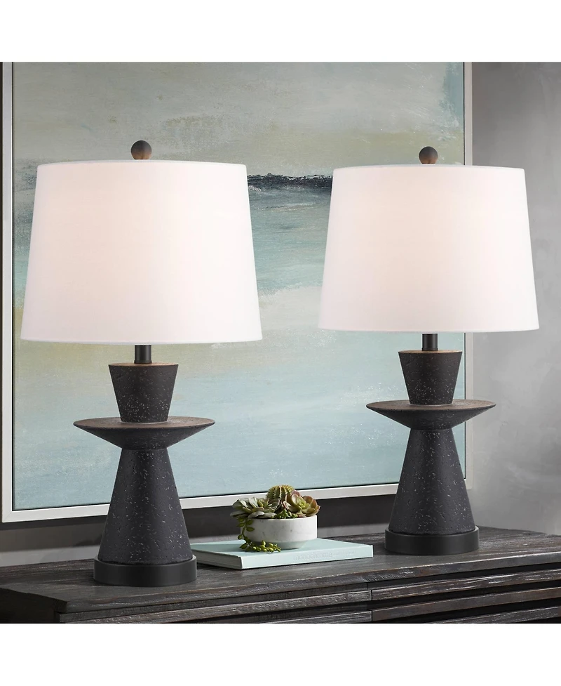 360 Lighting Fiona 24 1/2" High Mid Century Modern 3-Way Table Lamps Set of 2 Usb Port Metal Living Room Charging