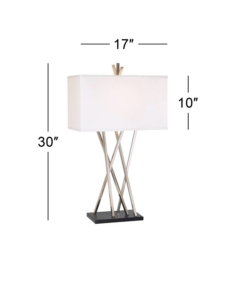 Possini Euro Design Asymmetry 30" Tall Large Modern End Table Lamps Set of 2 Silver Brushed Steel Finish Metal Living Room Bedroom