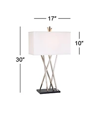 Possini Euro Design Asymmetry 30" Tall Large Modern End Table Lamps Set of 2 Silver Brushed Steel Finish Metal Living Room Bedroom