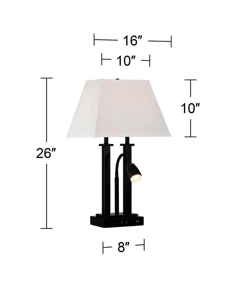 Possini Euro Design Deacon 26" High Industrial Desk Lamps Set of 2 Usb Port Ac Power Outlet Gooseneckk Metal Charging