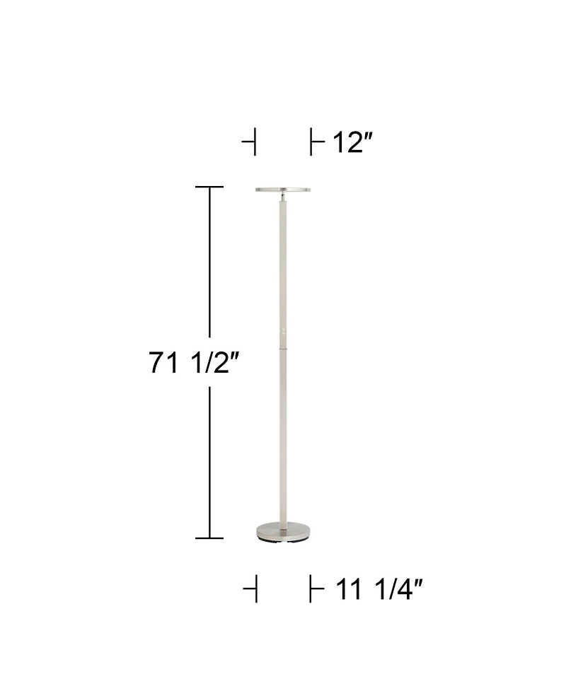 Possini Euro Design Aventura Modern 75 3/4" Tall Standing Floor Lamp Torchiere Led Metal Satin Nickel Finish