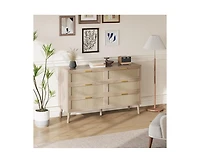 gaomon 6 Drawer Rattan Dresser, 47.2" x 15.7" x 29.5" Rattan Chest of Dressers, Mid Century Modern Dresser for Closet with Handles, Large Table Top