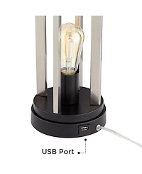 360 Lighting Marcel Modern Table Lamps Set of 2 24 1/4" High Brushed Nickel with Led Nightlight Usb Charging Port for Bedroom House Desk