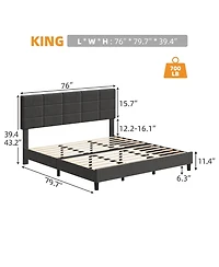 gaomon Bed Frame Adjustable Headboard Linen Upholstered Wood Slats No Box Spring Noise Free Minimalist