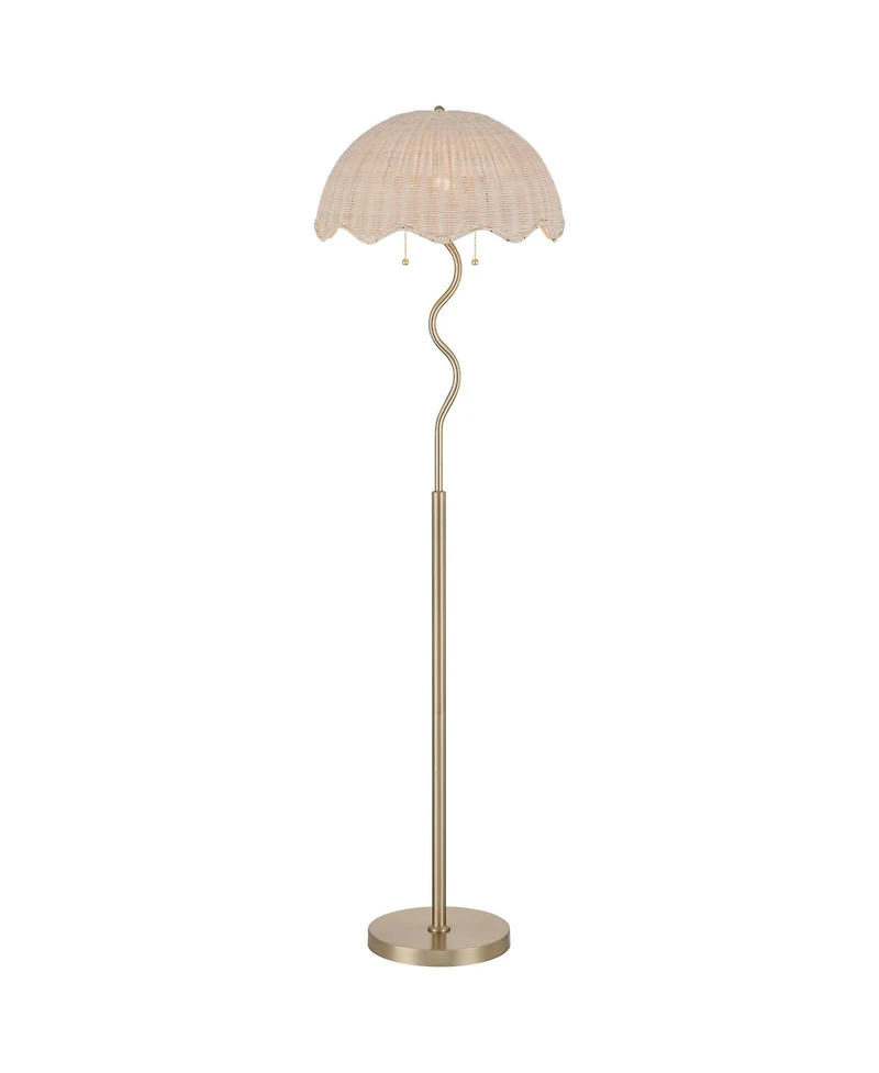 Possini Euro Design Possini Euro Brella 58"H Gold Rattan 2-Light Pull-Chain Floor Lamp