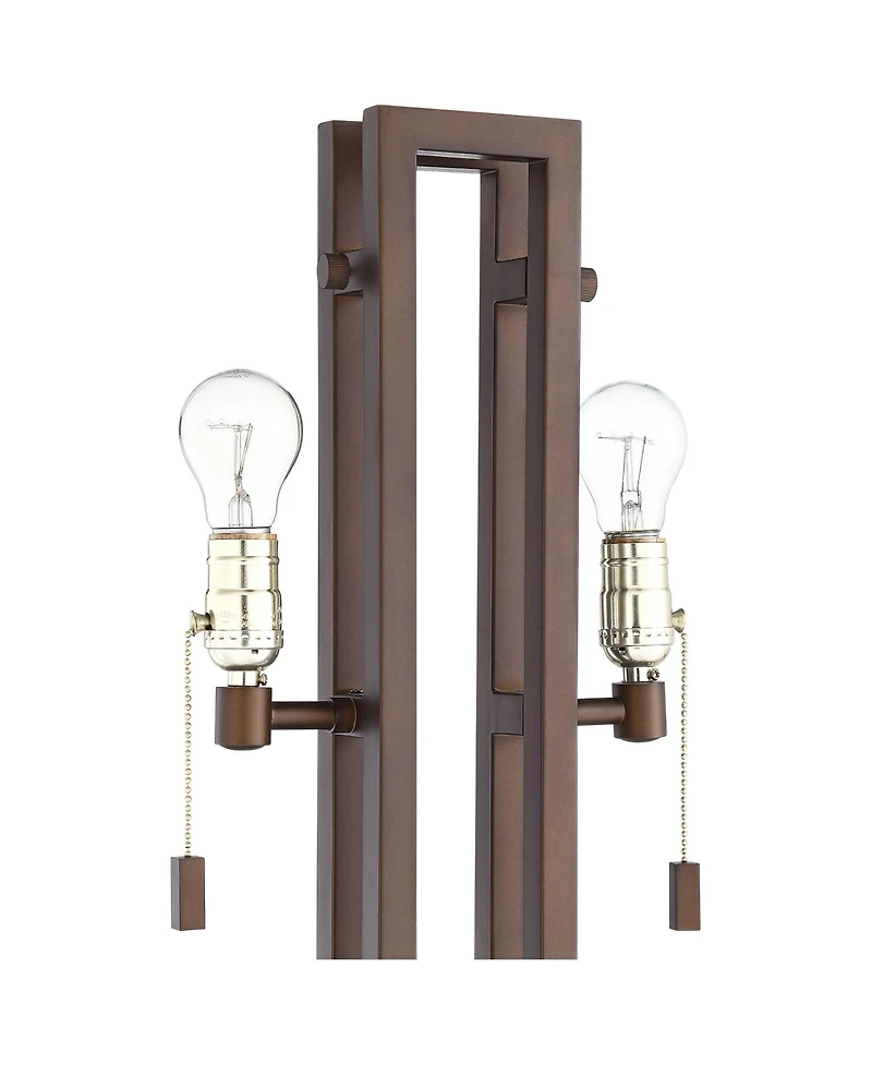 Possini Euro Design Gossard Modern Industrial Table Lamp 30" Tall Bronze with Usb Charging Port Rectangular Shade for Bedroom Living Room Office