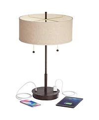 360 Lighting Modern Accent Table Lamps 23.5" High Set of 2 with Hotel Style Usb and Ac Power Outlet in Base Fabric Drum Shade for Living Room