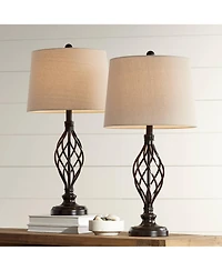 Franklin Iron Works Annie 28" Tall Modern Industrial Table Lamps with Iron Construction and Tabletop Dimmers, Set of 2