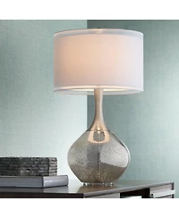 Possini Euro Design Modern Table Lamp 30 1/2" Tall with Usb Dimmer Mercury Glass Double Drum Shade for Bedroom Living Room House Bedside Nightsta