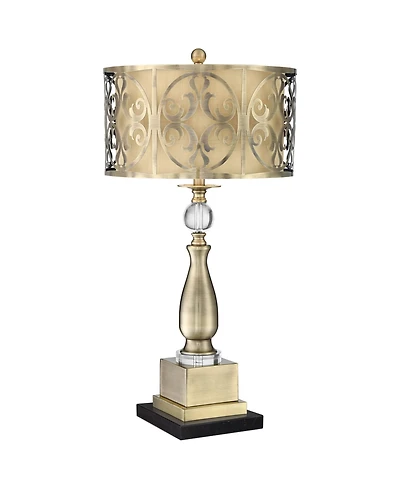 Possini Euro Design Doris Traditional Table Lamp with Marble Riser 30 1/2" Tall Brass stick Openwork Double Drum Shades for Living Room