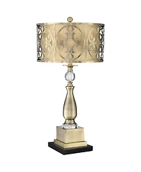 Possini Euro Design Doris Traditional Table Lamp with Marble Riser 30 1/2" Tall Brass stick Openwork Double Drum Shades for Living Room