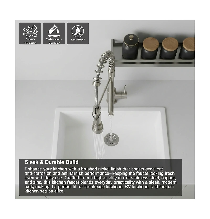 Busdays Touch Kitchen Faucet with Pull Down Sprayer, 2-Mode Spring Neck, Brushed Nickel