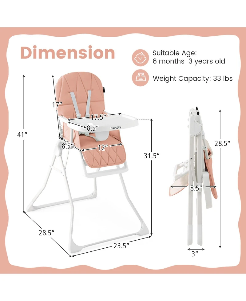 Gymax Toddler Foldable High Chair Easy Clean Compact Highchair w/ Removable Adjustable Tray