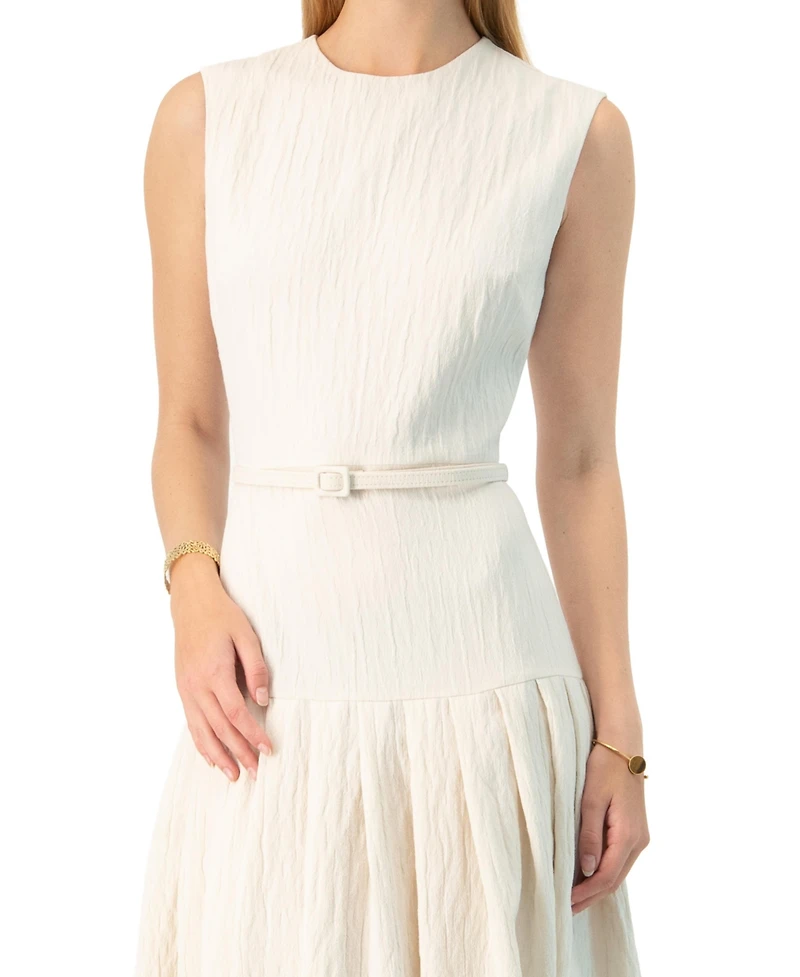 Ivonne Women's Sleeveless Long Dress with Wide Skirt Pleats