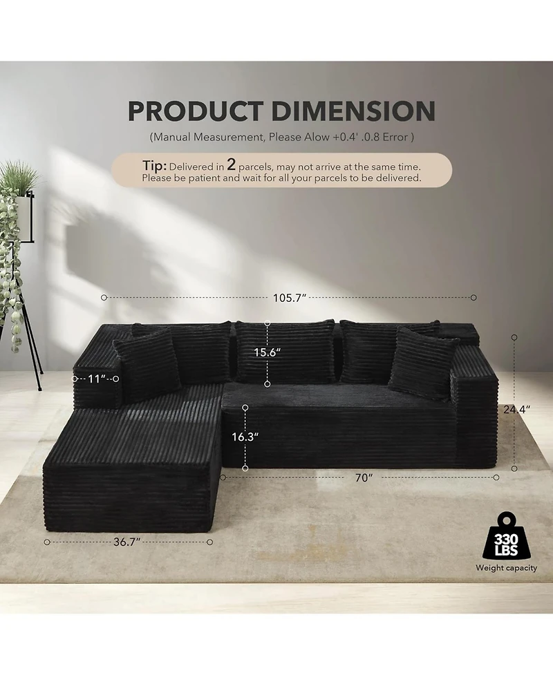 gaomon 106" Cloud Sectional Sofa with Chaise, Modular Deep Seat Couch, No Assembly