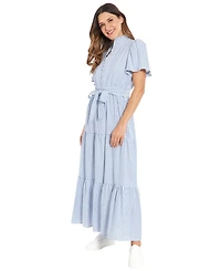 London Times Petite Fit & Flare Slit Neck Tiered Maxi Dress