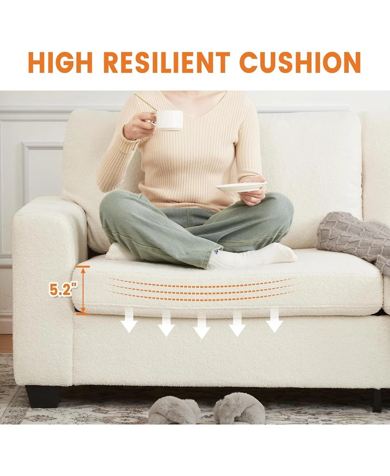 gaomon 84" Loveseat Sofa, Teddy Velvet 3-Seater Couch with Deep Seat, Removable Cushions, Comfy Sofa for Living Room