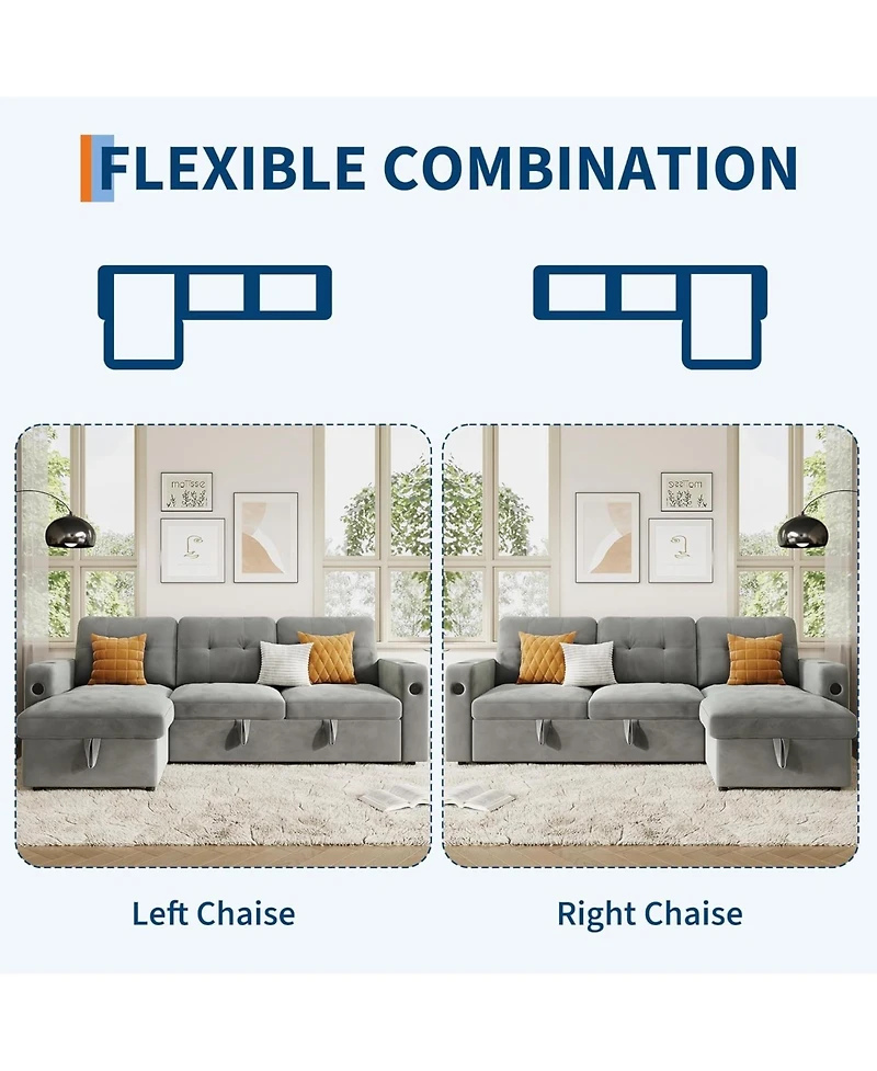 gaomon 84" Sleeper Sofa Bed, L-Shaped Convertible Couch with Storage