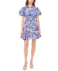 Msk Petite Printed Puff-Sleeve Cotton Dress