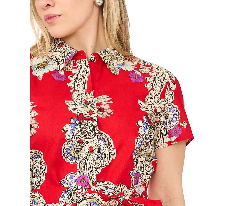 Msk Petite Printed Short-Sleeve Cotton Dress