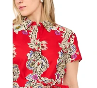 Msk Petite Printed Short-Sleeve Cotton Dress